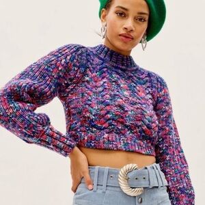For Love And Lemons Sweater Sydney Blue Sapphire Cropped Chunky Knit
